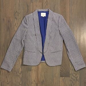 Loft Women’s Patterned Blazer, Black and White, Blue Liner, Size S